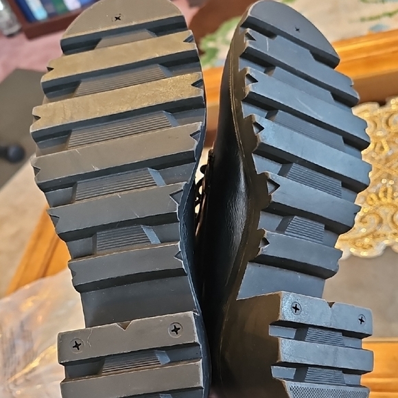 JustFab Black Faux Fur Lined Combat Boots - Picture 8 of 9